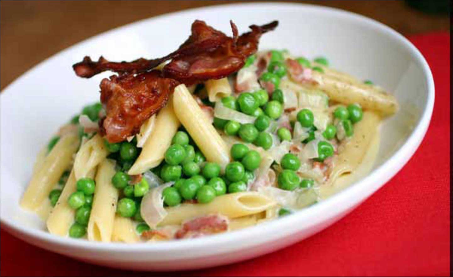  Penne Pasta with Peas Pancetta and Cream