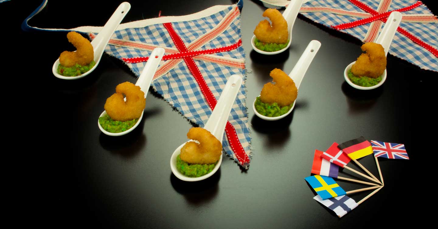 Crispy Prawns with Sweet Chilli/Pea Purée