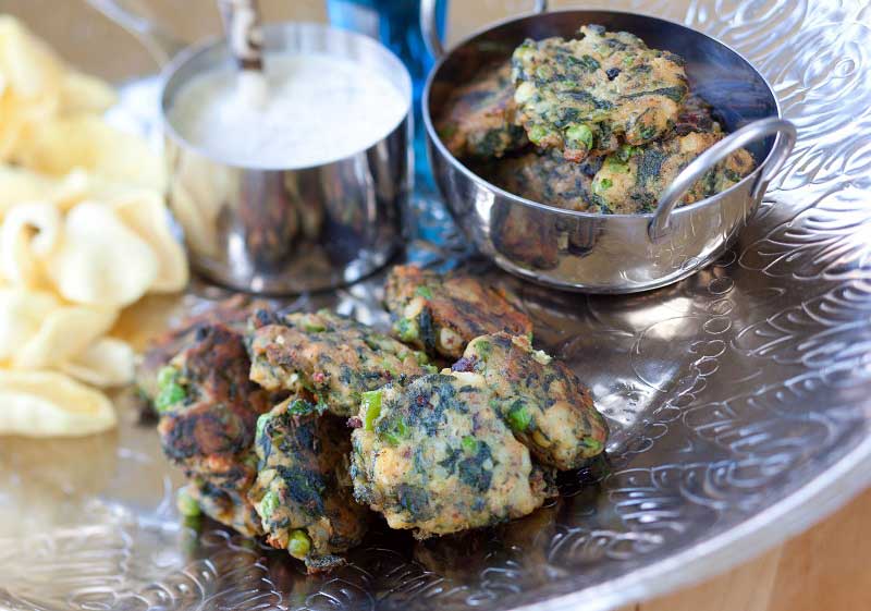 Spicy Pea and Spinach Baked Bhaji