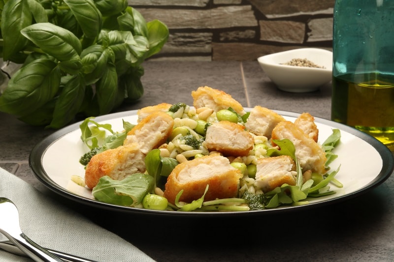 Orzo Pasta with Crispy Chicken