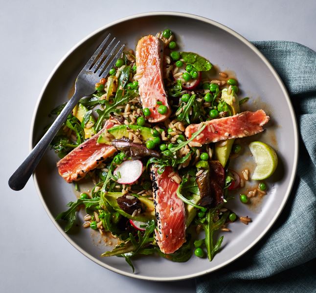 Salmon Sashimi with Quinoa Salad & Miso Dressing